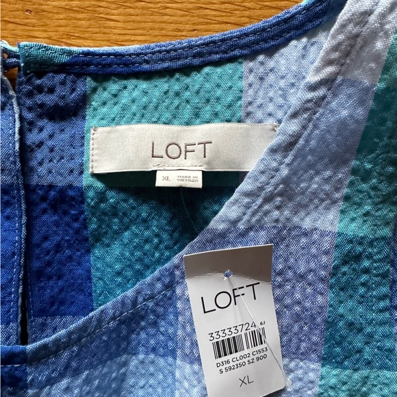 Blue Plaid with Open Back LOFT Dress, XL, NWT - Picture 2 of 10